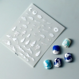 Stickers ongles 5D relief avec motifs de montagnes enneigées et étoiles