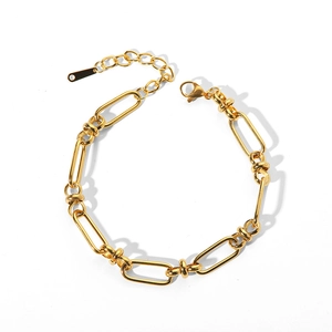 Bracelet minimaliste en acier inoxydable plaqué or 18k avec maillons ovales et fermoir