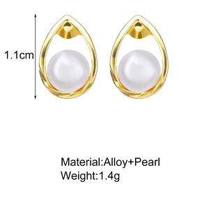 Detail view of drop earrings with size 1.1cm, alloy material and white pearl