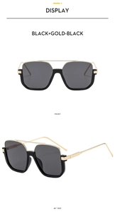 Detailed view of square half-rim sunglasses with double-bridge and gold metal temples