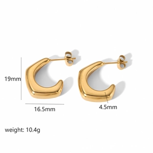Polished 18K gold plated stainless steel chunky C-shaped hoop earrings 19mm size