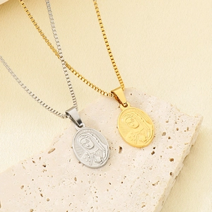 Retro stainless steel Virgin Mary pendant necklaces in gold and silver finish
