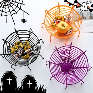 Halloween spider web candy baskets in black, orange and purple for party table decoration