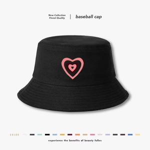 Cappello Alla Pescatora Cotone Donna Stampa Triplo Cuore Protezione Solare Tesa Larga Casual Dolce Moda All'aperto