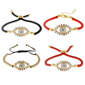 Evil Eye Bracelet Copper Cubic Zirconia Adjustable Braided Rope Ethnic Bohemian Fashion Jewelry Gift For Women