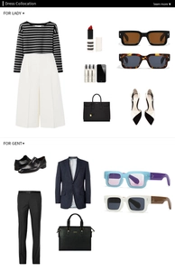 Fashion layout showing square frame sunglasses paired with stylish outfits and handbags