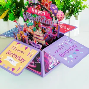 3D Pop Up Birthday Greeting Card Hollow Paper Sculpture Celebration Foldable Box Cardstock Gift For Family Friends