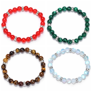 Natural Stone Beaded Bracelet Vintage Alloy Spacers Elastic Rope Yoga Jewelry For Men And Women