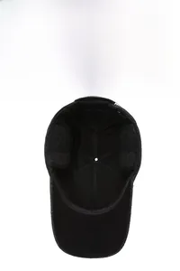 Detail view of winter baseball cap with black fleece lining and protective earflaps