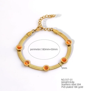 Detailed size specifications of 18K gold plated stainless steel bracelet with orange stones