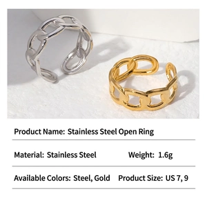 Minimalist stainless steel chain link open rings in gold and silver finish