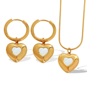 French style 18k gold plated chain necklace and heart shell earrings set for women