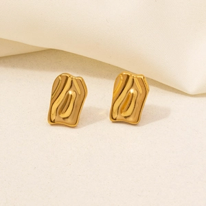 Minimalist 304 stainless steel bow knot earrings with polished lava texture in gold finish