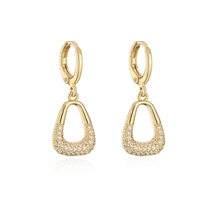 Gold geometric trapezoid earrings with 18K gold plating and sparkling zircon stones