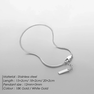 Polished stainless steel snake chain bracelet in white gold with adjustable lobster clasp