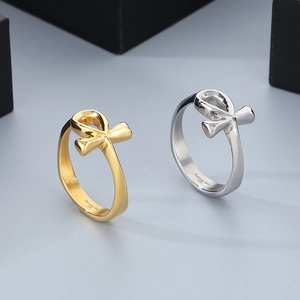 Vintage Stainless Steel Ankh Cross Ring For Men Women Egyptian Life Symbol Punk Band Ring Gold Silver Black Finger Jewelry