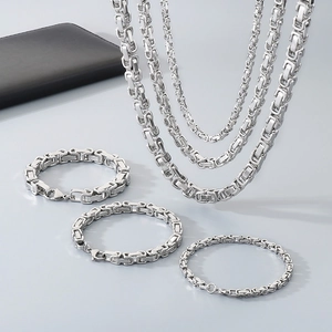 Stainless Steel Byzantine Chain Jewelry Set King Chain Necklace And Bracelet For Men Women Unisex Hip Hop Jewelry Gift
