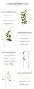 Detailed chart showing foam Easter egg branch dimensions from 40cm to 47cm height