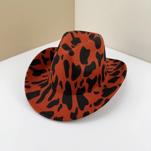 Modern western cowboy hat with red and black leopard print in premium wool felt