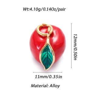 Detail showing dimensions and weight for red enamel apple alloy charm accessories