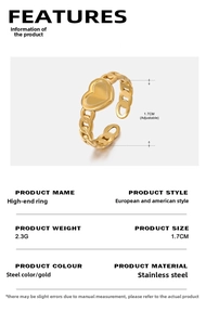 Detail view of gold heart ring with chain texture band and adjustable opening