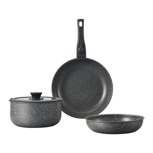 Deep gray Maifan stone cookware set featuring detachable handle and tempered glass lid