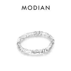 Minimalist 925 Sterling Silver Adjustable Ring Irregular Geometric Silver Nuggets Design With Smooth Round Bead For Women