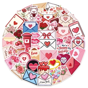 50pcs waterproof Valentine's Day love stickers with heart, rose and teddy bear patterns