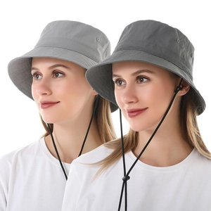 Bucket Hat Nylon Waterproof UV Protection Sunshade Outdoor Hiking Fishing Breathable Adjustable Wind Rope Foldable