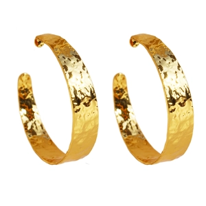Golden C-shaped hoop earrings with unique hammered foil texture and vintage style