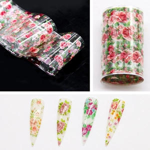 Colorful floral nail art foil stickers set with multi-color rose patterns in rolls