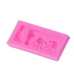 Pink silicone baby hand and footprint mold for DIY chocolate fondant cake decoration