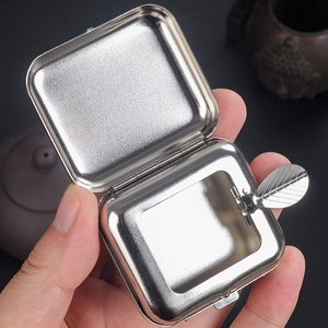 Cenicero De Bolsillo Portátil De Metal Cuadrado Mini Con Tapa Abatible Soporte Hoja Para Viaje Coche