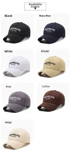 Detailed view of Brooklyn cotton baseball caps in seven colors with premium embroidery