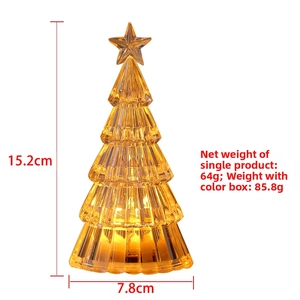 Detail showing dimensions of glowing acrylic Christmas tree lamp with warm LED star light