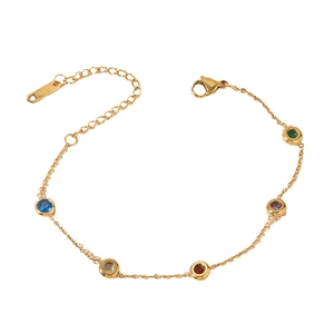Titanium steel bracelet with five colored crystals in gold plating for women