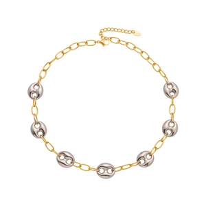 Collier bicolore en acier inoxydable à maillons grain de café et plaqué or 18 carats