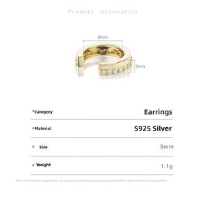 Macro detail of gold plated S925 silver ear cuff with paved cubic zirconia stones