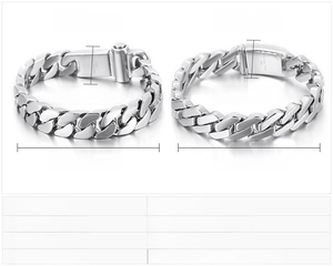 Size chart for punk stainless steel men's bracelet showing weight and length dimensions