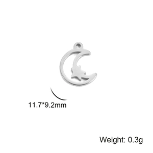 Hollow moon and star pendant in stainless steel with silver finish for jewelry making