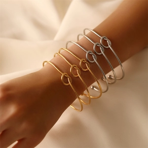 Minimalist knot open bangle in gold and silver finish for women, stainless steel jewelry