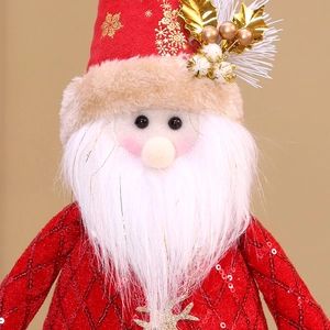 Standing Santa Claus plush doll with red sequin fabric and golden snowflake embroidery