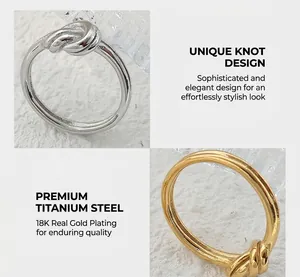 Detailed macro view of knotted 18k gold and silver titanium steel rings