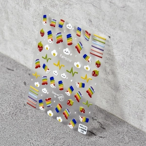 Selbstklebende 5D-Präge-Nagelkunstaufkleber mit bunten Regenbogen- und Wolken-Motiven