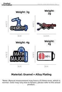 Makro-Detail von Wissenschafts-Emaille-Pins mit Dopamin- und Gehirn-Designs aus Legierung