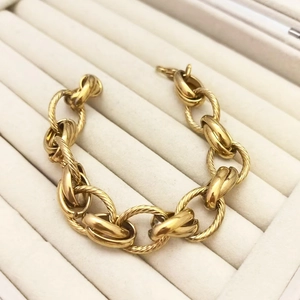 Punk chunky gold twisted chain link bracelet in stainless steel for men and women