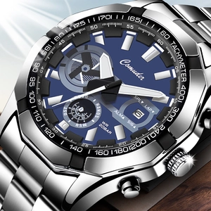 Reloj cronógrafo para hombre en acero plateado con esfera azul octagonal, 20BAR