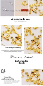 Macro detail of 18K gold plated copper crimp beads and tubes for DIY jewelry