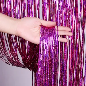 Purple laser fringe curtain for birthday party and stage backdrops, 1x2m metallic foil