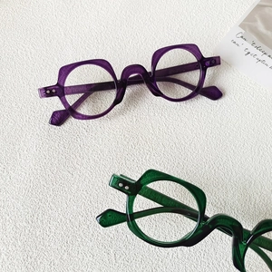 Retro square oversized blue light blocking glasses frames in purple and green acetate